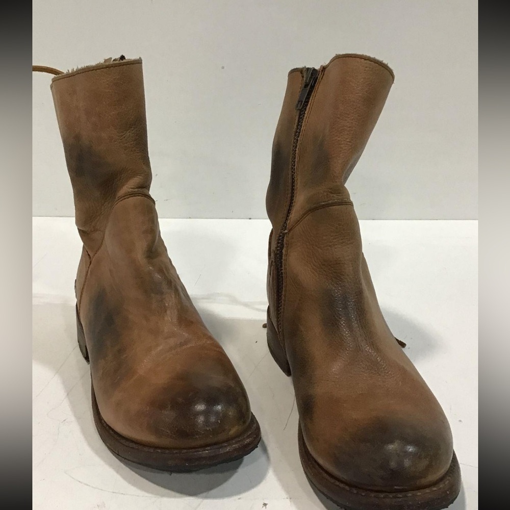 Women’s Bed Stu Tan Leather Back Lace-Up Zip Boots Size 7
